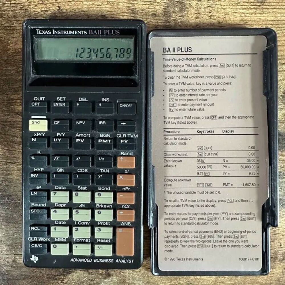Texas Instruments BA II Plus Financial Calculator + Cover TESTED WORKS + BATTERY